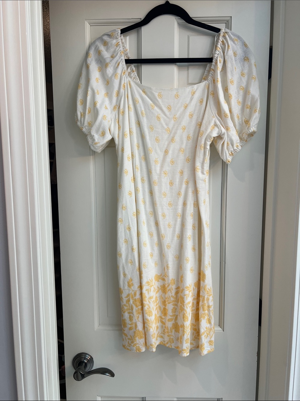 Lauren Conrad - White and Yellow Puff Sleeve Midi Dress